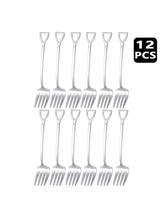 4 8 12 Piece Stainless Steel Dessert Fork Set | Shovel Shaped Small Fruit Fork for Parties