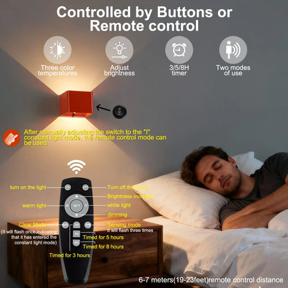 Battery Operated LED Wall Light Motion Sensor Remote Rechargeable Bedroom