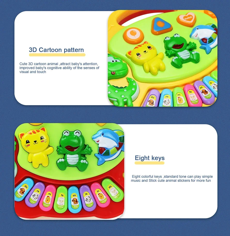 Jeu de piano-clavier de dessin animé pour enfants avec musique lumineuse clignotante Sons d'animaux Jouets musicaux pour bébés Jouets éducatifs Cadeaux pour enfants