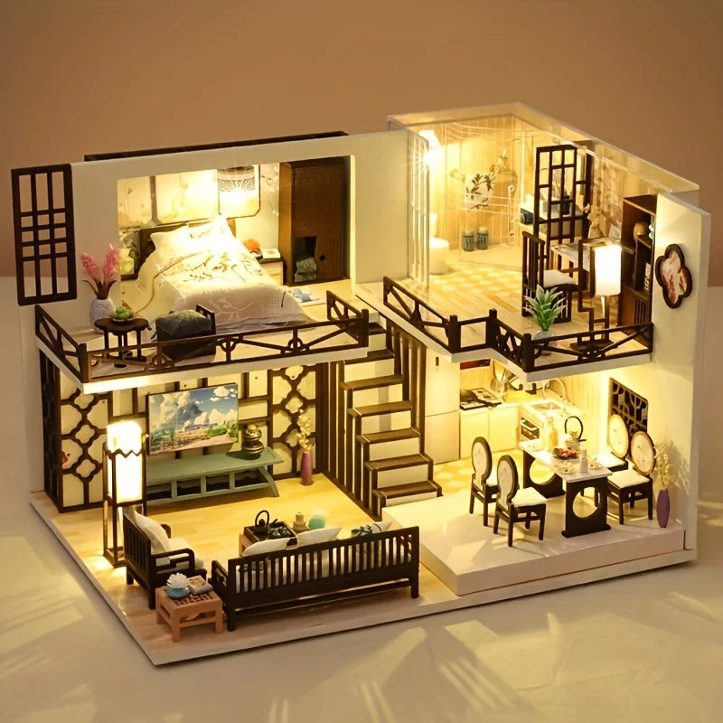 1pc,Diy Wooden Doll House,Assembly Model Kit,3d Puzzle, Birthday Christmas Gifts for teenagers and adults,Home Decor Micro Model
