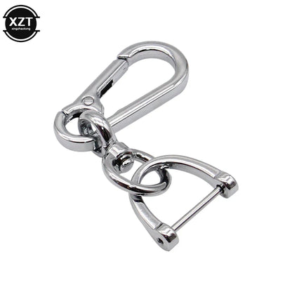 360 Degree D Shape Rotating Horseshoe Buckle Leather Braided Car Keychain | Auto Key Ring Pendant