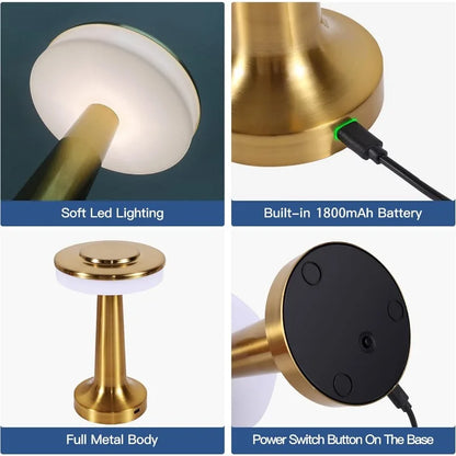 Metal Touch Table Lamp USB Rechargeable Portable Bedside Night Light for Bar
