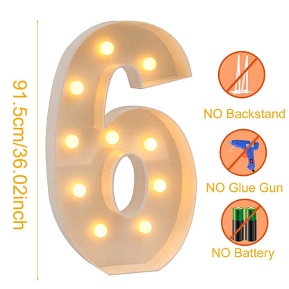 91.5cm Grande Lettre Lumineuse LED Chiffre d'Anniversaire 1er Anniversaire Mariage Baby Shower Décoration 30 40 50 Chiffre d'Anniversaire Cadre