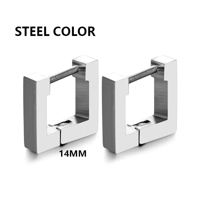 Geometric Stainless Steel Hoop Earrings | Square Triangle Punk Jewelry for Men Women