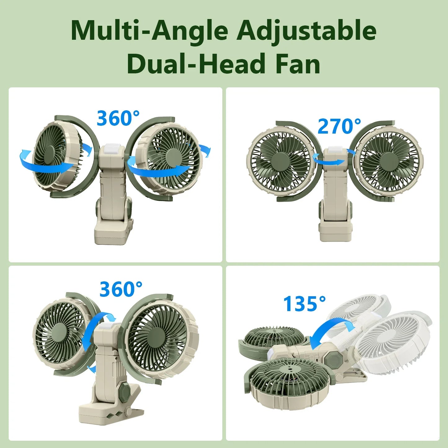 Cool Breeze | Portable Car Fan with Dual Heads & Rechargeable Battery | Adjustable Speed for Comfortable Travel
