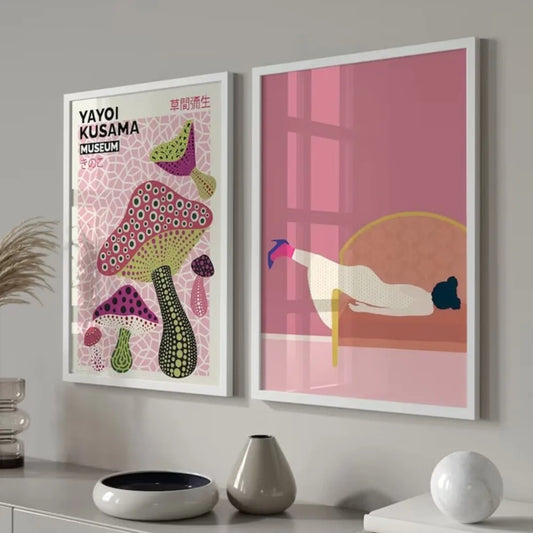 Arte de pared de exposición de arte japonés abstracto moderno de Yayoi Kusama, pintura en lienzo, carteles para la decoración del hogar de la sala de estar
