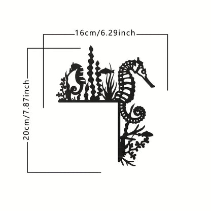 Black Metal Marine Animal Door Frame Decor - Turtle, Dolphin, Octopus, Seahorse & Starfish Patterns, Nautical Coastal Wall Art