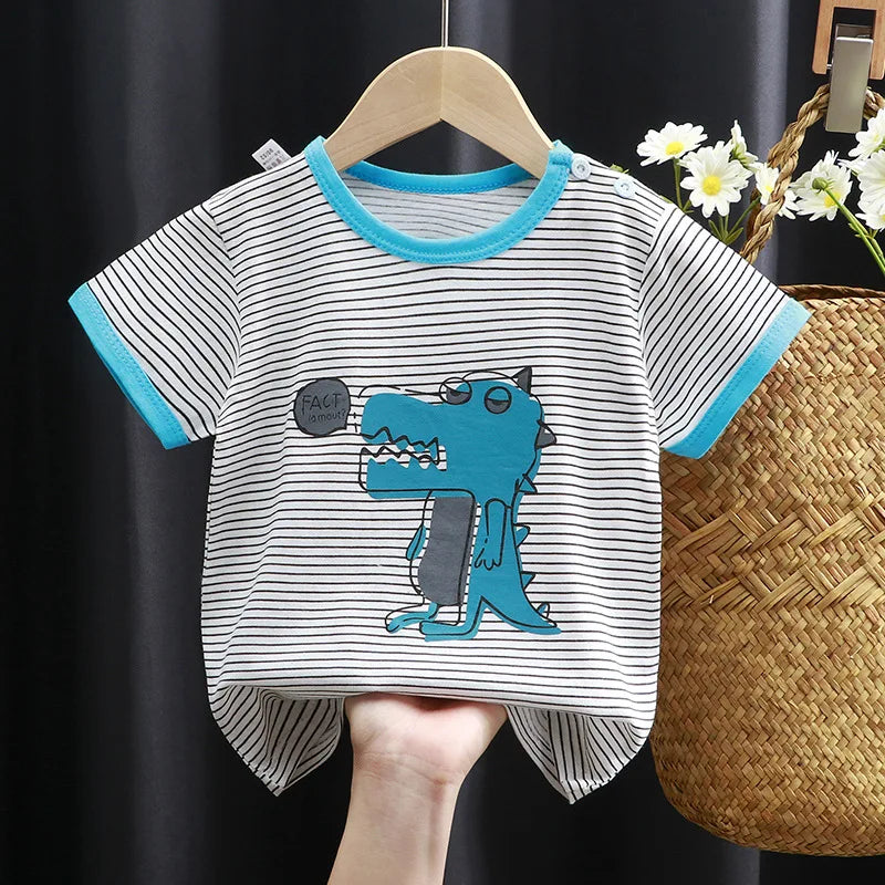 Camisetas y playeras infantiles de verano, 100 % algodón, con estampado gráfico, ropa para niño, estilo coreano, ropa para niña, auto de dibujos animados, 2026, artículos para bebé