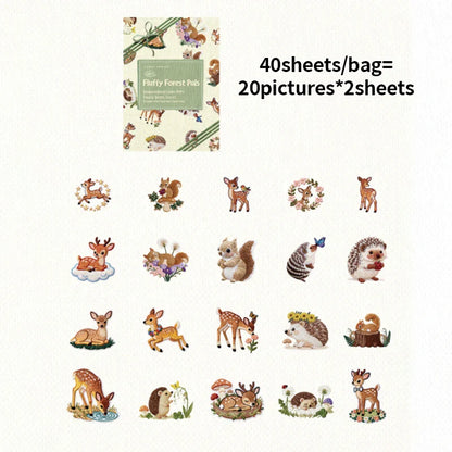 Kawaii Embroidered Fabric Pet Sticker Set | 40Pcs White Kraft Paper Journal Decor