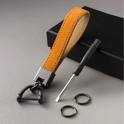 Luxury Genuine Leather Car Keychain | Pure Color Key Ring with Metal Buckle