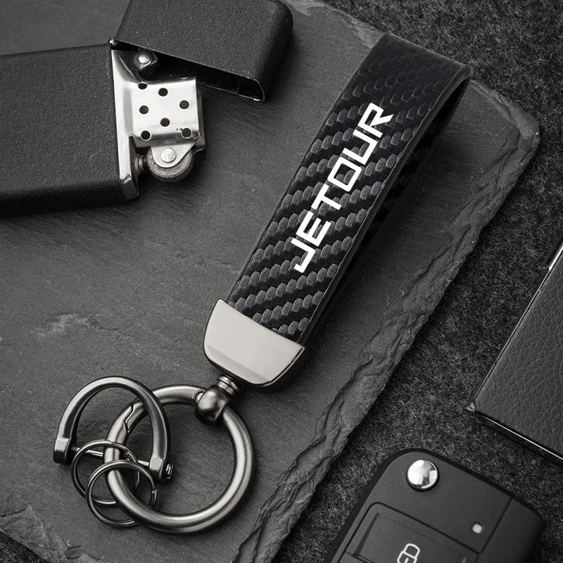 Jetour Keychain Carbon Fiber Style | Microfiber Leather Key Ring