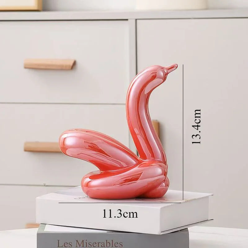 13.4cm Mini Créatif Ballon Cygne Abstrait Céramique Ornement Sculpture Bureau Statue Maison Bureau Accessoires Décoration Cadeau