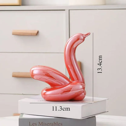 13.4cm Mini Créatif Ballon Cygne Abstrait Céramique Ornement Sculpture Bureau Statue Maison Bureau Accessoires Décoration Cadeau