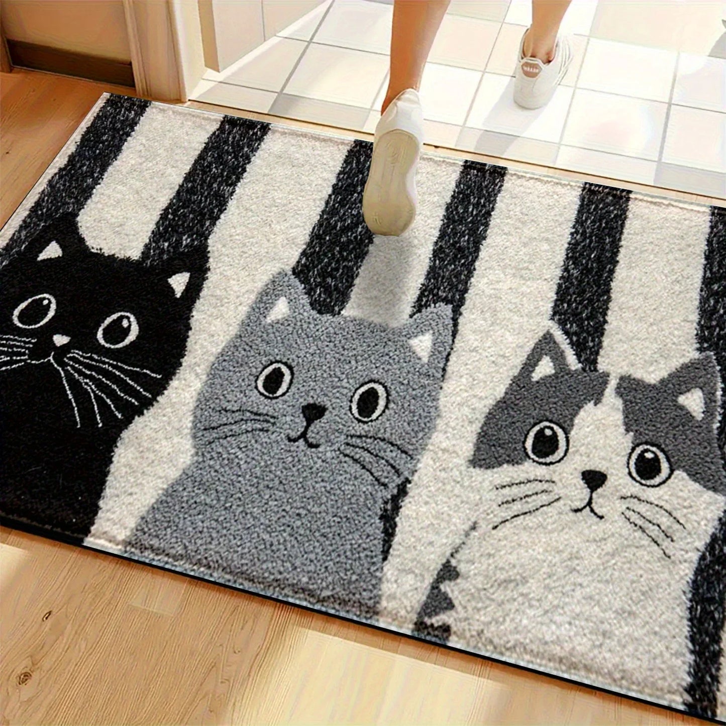 Alfombra Vikama de gato de dibujos animados a rayas, felpudo suave, alfombrilla impermeable para el suelo, alfombra de dormitorio, alfombra de sala de estar, alfombra exterior, decoración del hogar
