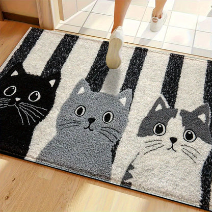 Alfombra Vikama de gato de dibujos animados a rayas, felpudo suave, alfombrilla impermeable para el suelo, alfombra de dormitorio, alfombra de sala de estar, alfombra exterior, decoración del hogar