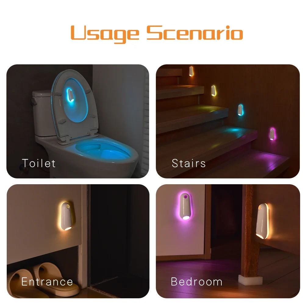 Motion Sensor Toilet Night Light RGB LED Bowl Light Rechargeable Bathroom Decor Lamp