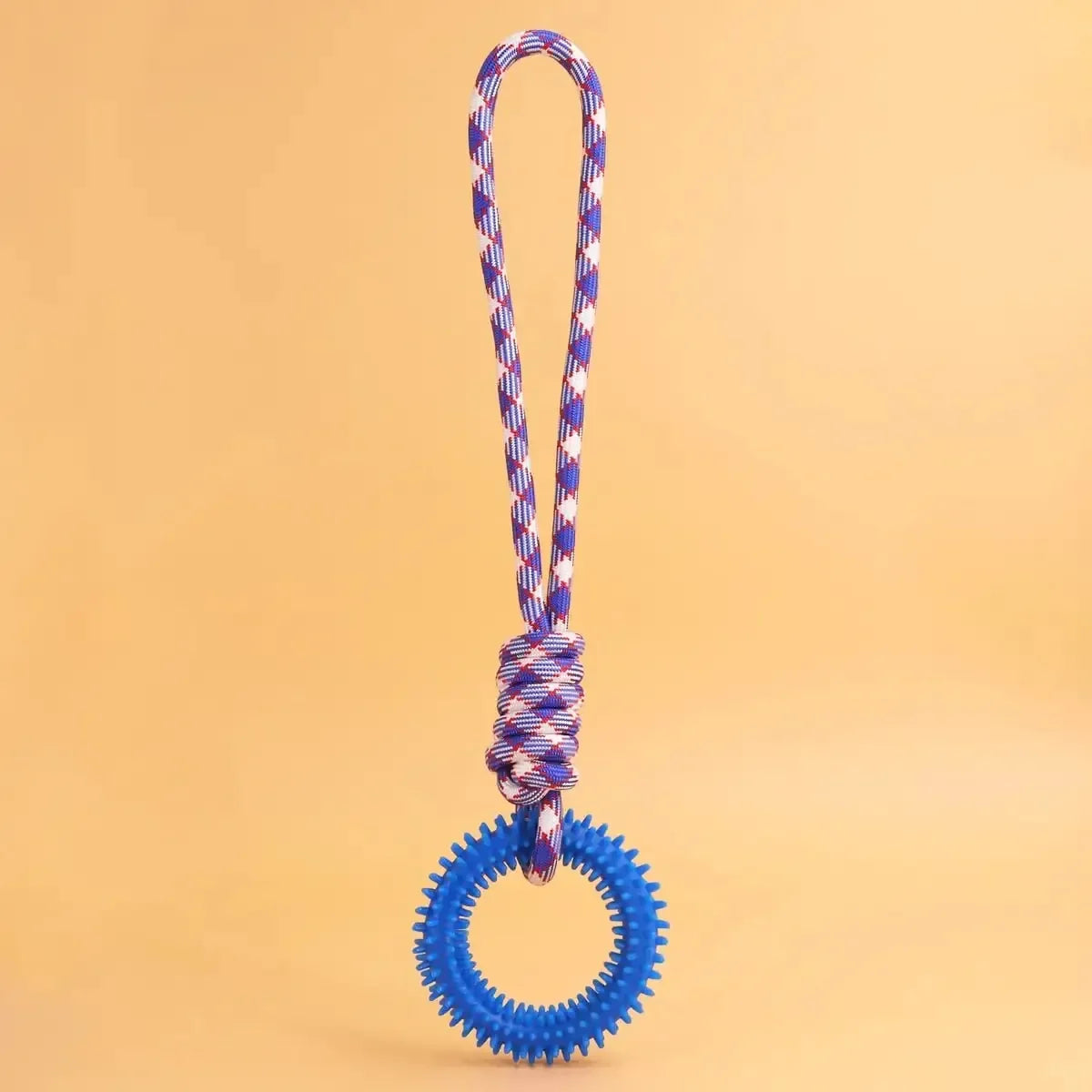 Colorful Woven Nylon Rope and Rubber Dog Toy | Chew Resistant Outdoor Play