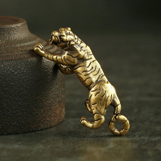 Vintage Brass Tiger Mountain Figurine | Antique Copper Animal Desk Decor