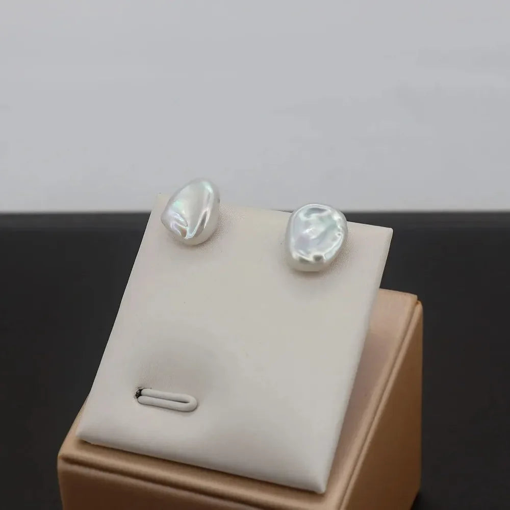 Dainashi 7-8mm Baroque Freshwater Pearl Earrings | S925 Sterling Silver Keshi Pearl Stud Earrings for Women