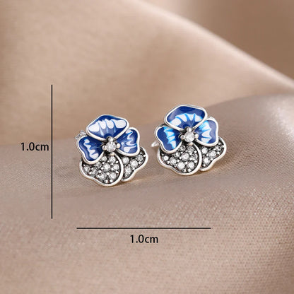 Blue Zircon Stud Earrings for Women | European Style Silver Jewelry