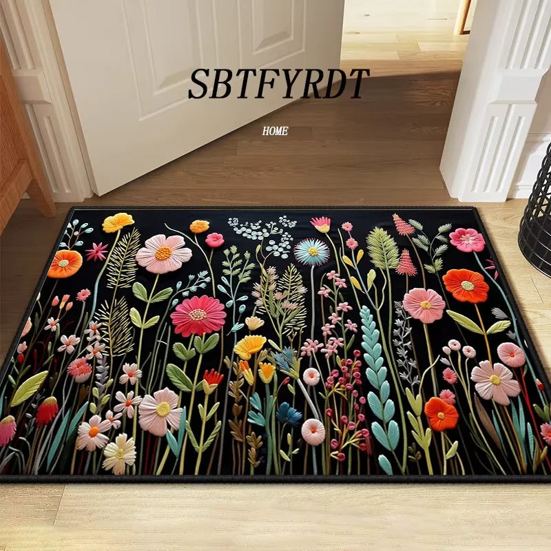 VIKAMA Beau Tapis de Sol Fleur Tapis de Porte Extérieur Tapis de Bienvenue Moelleux Tapis de Salon Doux pour Chambre à Coucher Décoration Douce pour la Maison