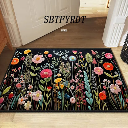 VIKAMA Beau Tapis de Sol Fleur Tapis de Porte Extérieur Tapis de Bienvenue Moelleux Tapis de Salon Doux pour Chambre à Coucher Décoration Douce pour la Maison