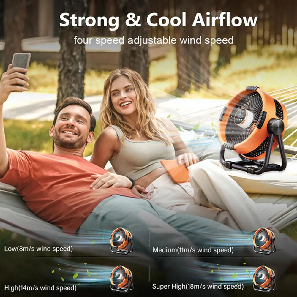 Outdoor Essentials | Rechargeable Camping Fan with LED Light & Power Bank | 20000mAh Battery for Extended Use