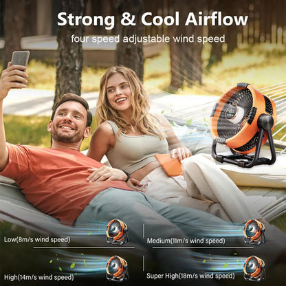 Outdoor Essentials | Rechargeable Camping Fan with LED Light & Power Bank | 20000mAh Battery for Extended Use