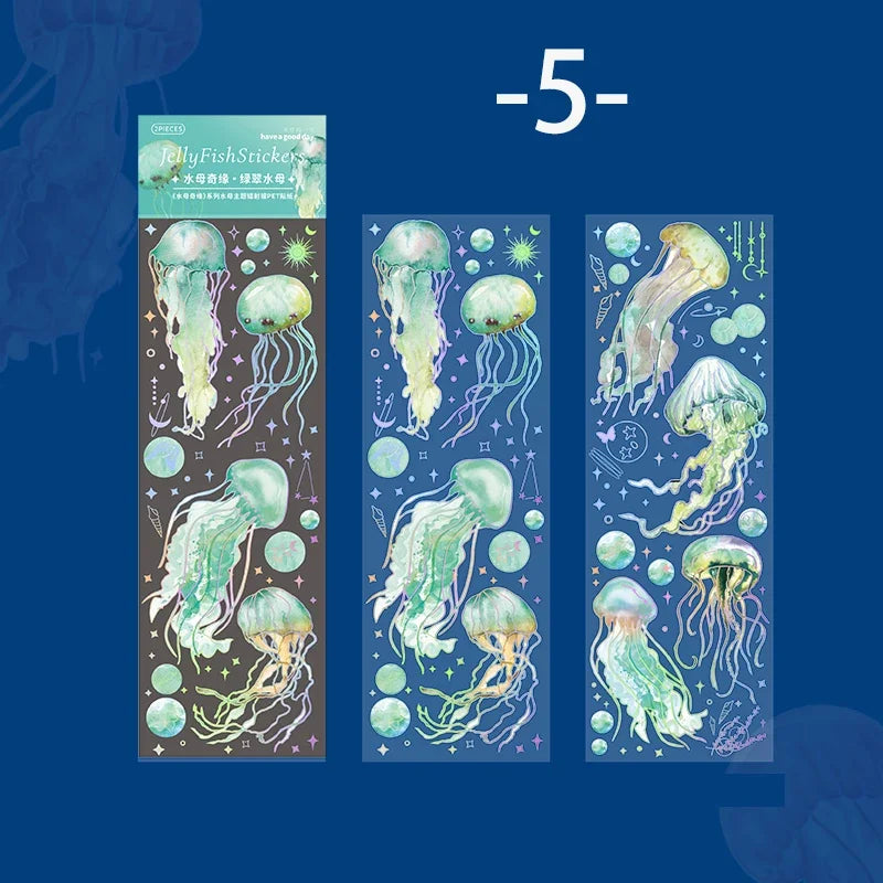 Jellyfish Theme PET Waterproof Stickers | Vintage Ocean Art for Scrapbooking