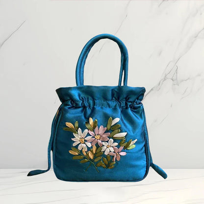 ZTBBAO Embroidered Flower Bucket Bag | Small Top Handle Handbag for Women