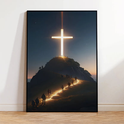 Peinture sur toile murale Croix chrétienne moderne au sommet de la montagne Jésus Croyants Affiches pour la décoration de chambre de maison ou d'église
