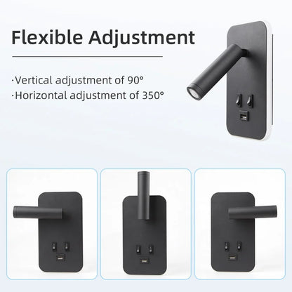 Bedside LED Wall Reading Lamp with USB Port Switch Rotatable Wall Sconce