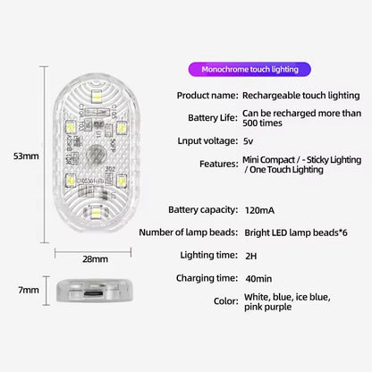USB Charging LED Touch Light | Mini Wireless Car Interior Reading Lamp