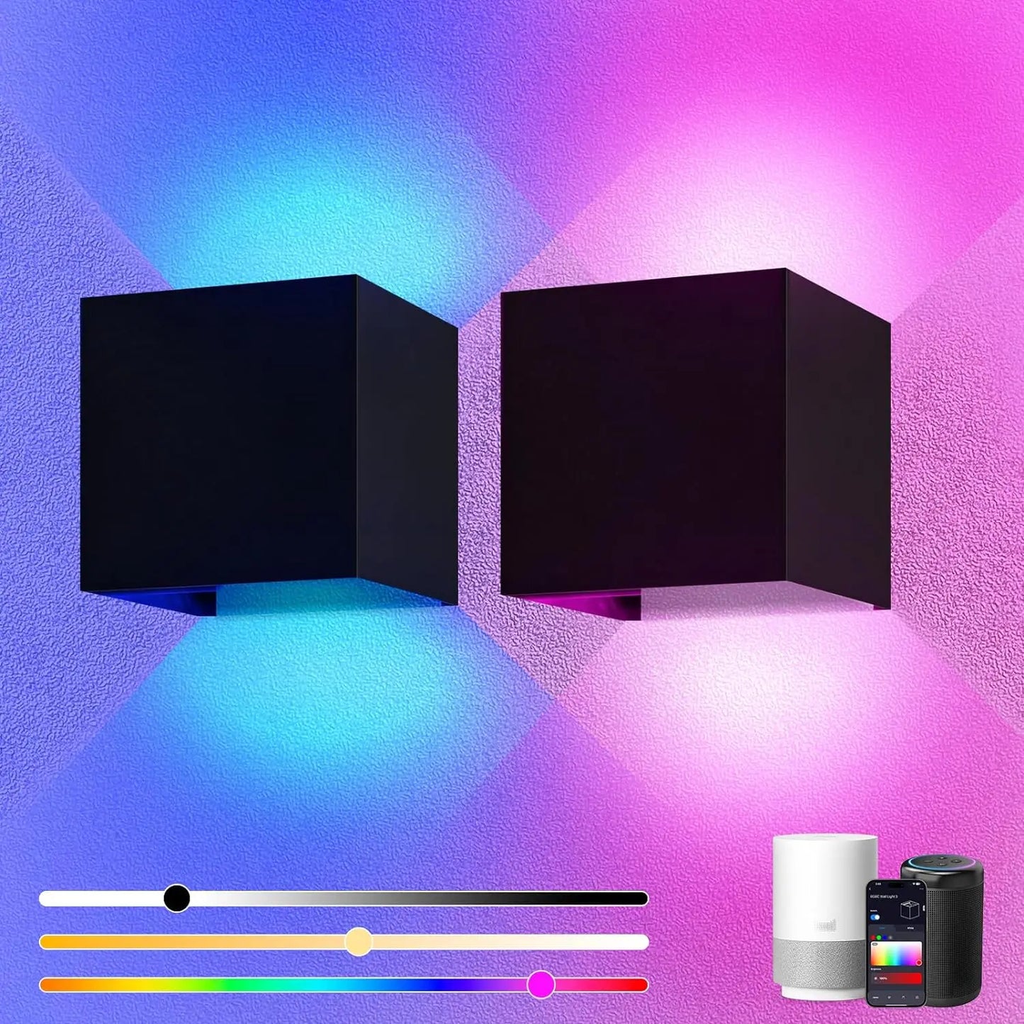 Lot de 2 appliques murales intelligentes d'extérieur RGBCW 10W LED, contrôle vocal et via application