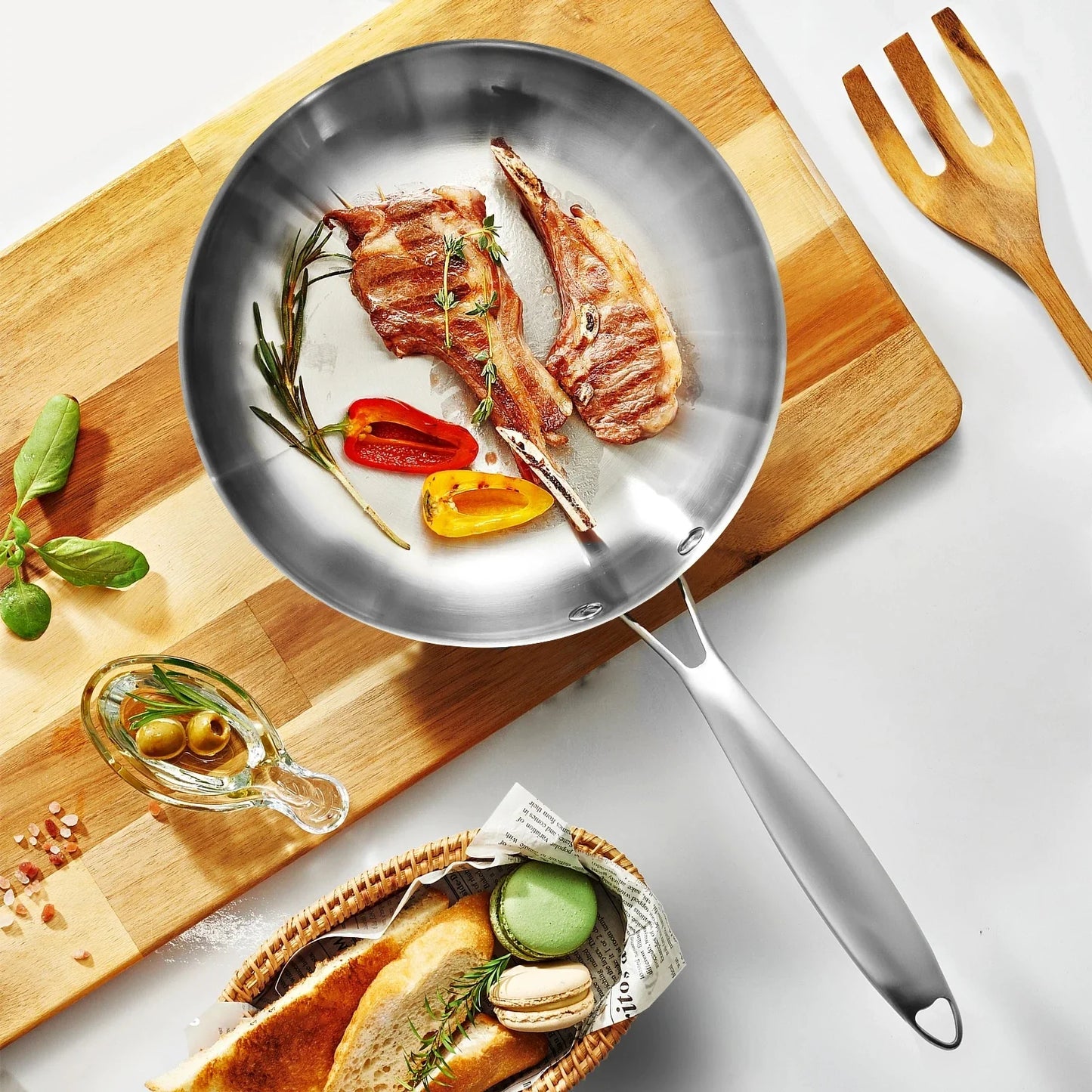 Poêle à frire en acier inoxydable 304, antiadhésive, pour la cuisson des steaks, casserole de cuisine sans revêtement pour cuisinière à gaz et cuisinière à induction