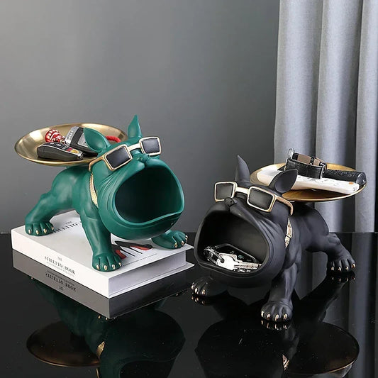 Resin Bulldog Statue With Zinc Alloy Handcrafted Pet Decor Figurine for Home Desk Bookshelf Men Women Storage Key Holder Jewelry