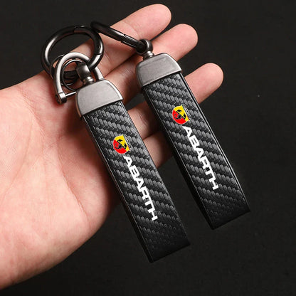 Fashion Carbon Fiber Car Keychain | Microfiber Leather Key Ring for FIAT Models