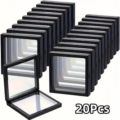 20Pcs Clearview 3D Floating Display Cases Dustproof Acrylic Jewelry Storage Box with Elastic Film Transparent Hanging Organizer