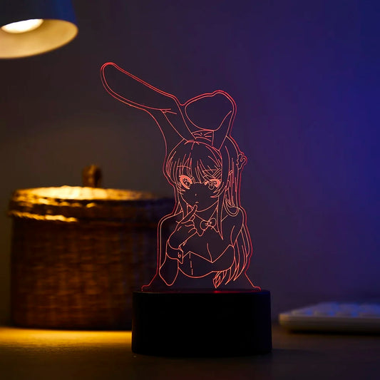 Lámpara de noche LED 3D Anime Girl 16 Colores Ilusión Lámpara de Mesa de Noche para Dormitorio