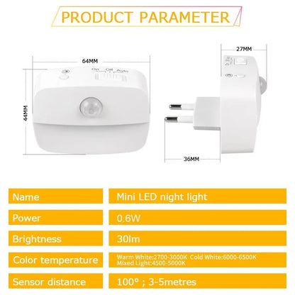 EU Plug Night Light with PIR Sensor | Automatic On/Off LED for Bedroom and Hallway