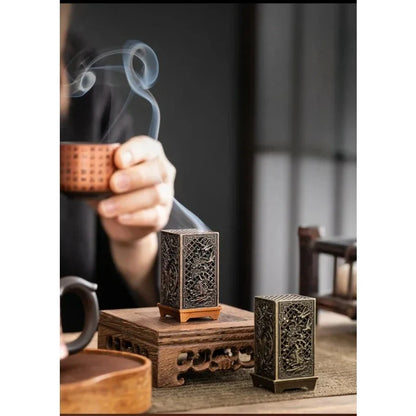 Square Vertical Incense Burner | Small Xiangyun Alloy Holder for Home Aromatherapy