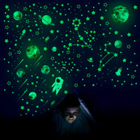849 Pièces d'autocollants muraux étoiles phosphorescentes, étoiles brillantes pour plafond, décalcomanies murales lumineuses planètes et vaisseaux spatiaux, pour chambre d'enfant à faire soi-même