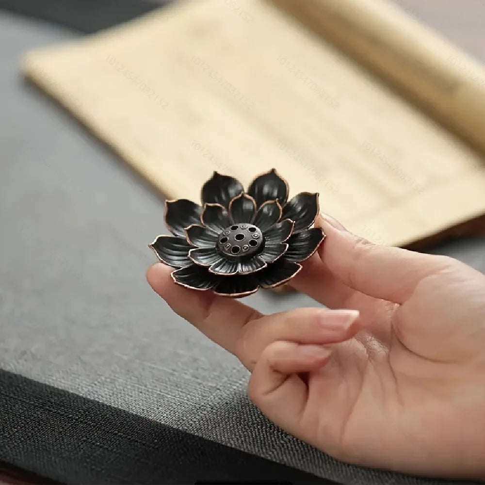 Porous Lotus Zen Line Incense Holder | Retro Metal Sandalwood Burner Tray
