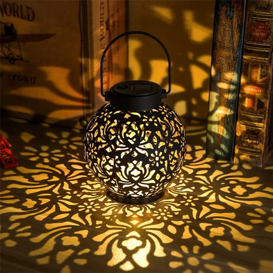 Outdoor Solar Garden Hanging Iron Art LED Light Waterproof Landscape Projection