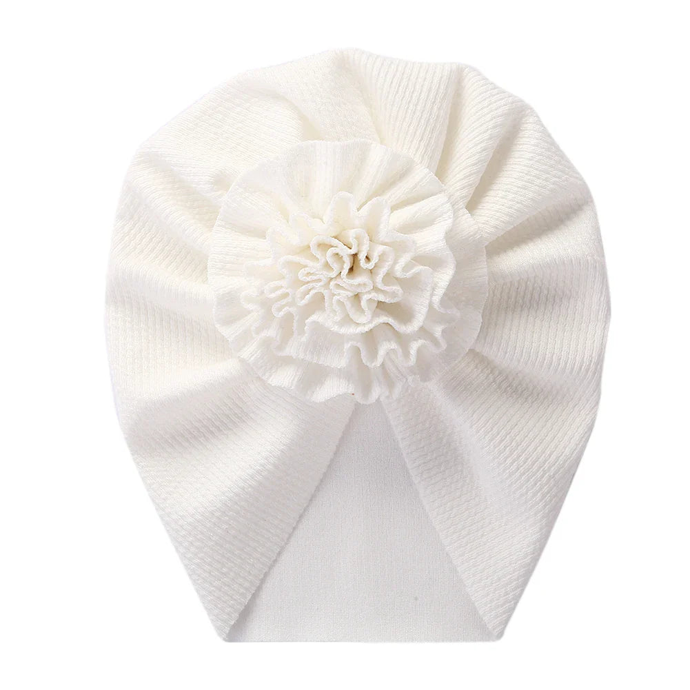 Big Blossom Flower Ribbed Turban Baby Hat | Soft Cotton Topknot Bonnet for Newborns and Toddlers