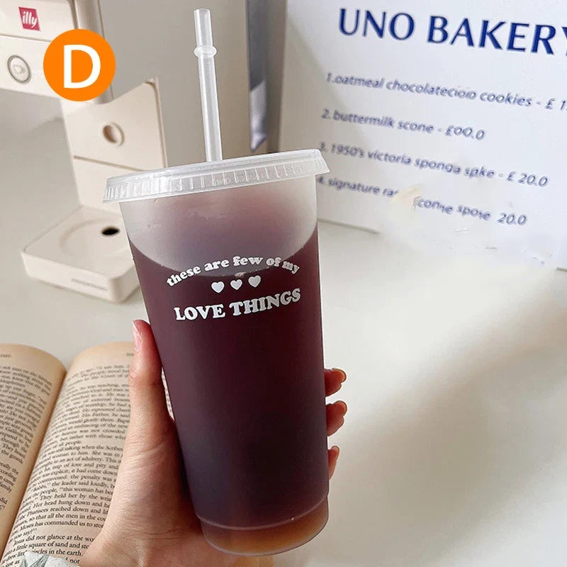 Cute Reusable Plastic Water Bottle with Straw | Portable Cold Cup for Coffee, Juice, & Milk Tea