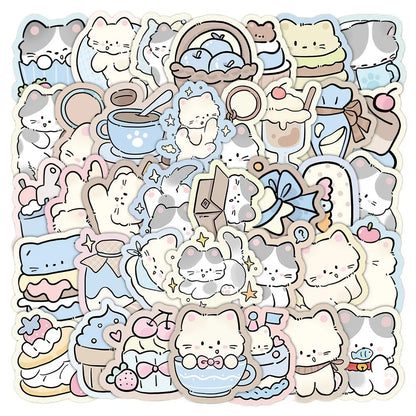 50 Cute Kitten Graffiti Stickers for DIY Decoration | Lazy Cat Vinyl Decal Pack