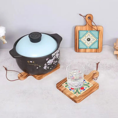 Tapis de protection anti-brûlure en bois créatif pour pots, sous-verres, dessous de plat en bois, cadre pour théières chaudes, dessous de tasse antidérapant.