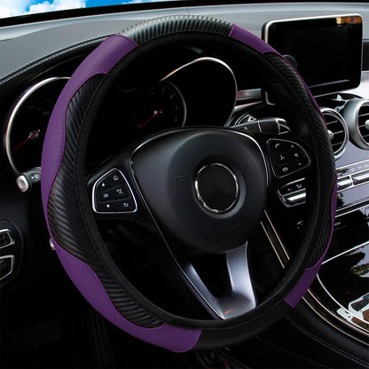 PU Carbon Fiber Leather Car Steering Wheel Cover | 14.5-15 Inch Grip Enhancer
