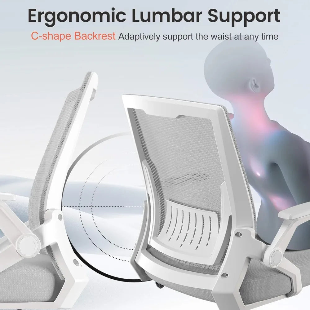 Ergonomic Mesh Office Chair Flip-Up Armrests Lumbar Support Wide Seat